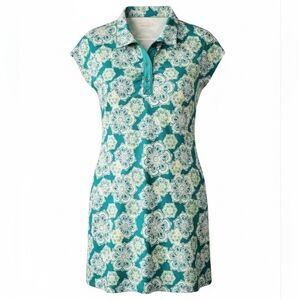 Lola by AFG Teal Floral Polo Dress Small Stretch Summer